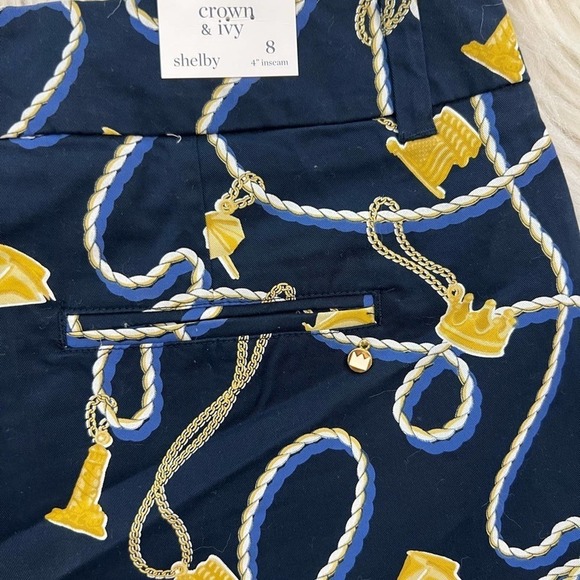NWT CROWN AND IVY Shelby Navy and Gold Scalloped Sail Rope Print Shorts Size 8 - Picture 3 of 7
